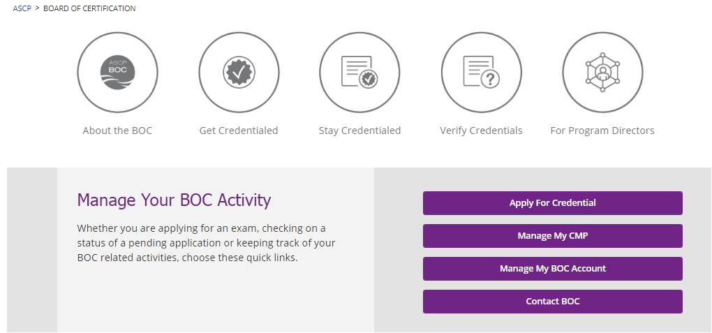 ASCP (BOC®) Exam Application Online | Click Get credentialed 