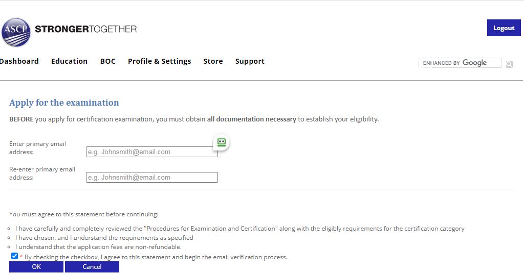 ASCP Exam Online Application